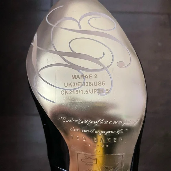 Ted Baker London Glossy Black Heels with Gold Detail - Picture 10 of 11